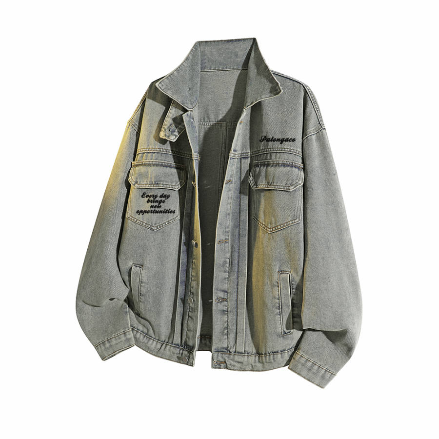 PAL ONGACO Denim Jackets Unisex Lapel Moderate Print