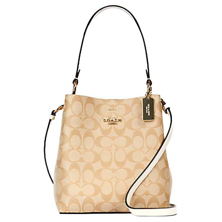 COACH Town Coated Canvas With Leather Shoulder Bag Small Women's Khaki