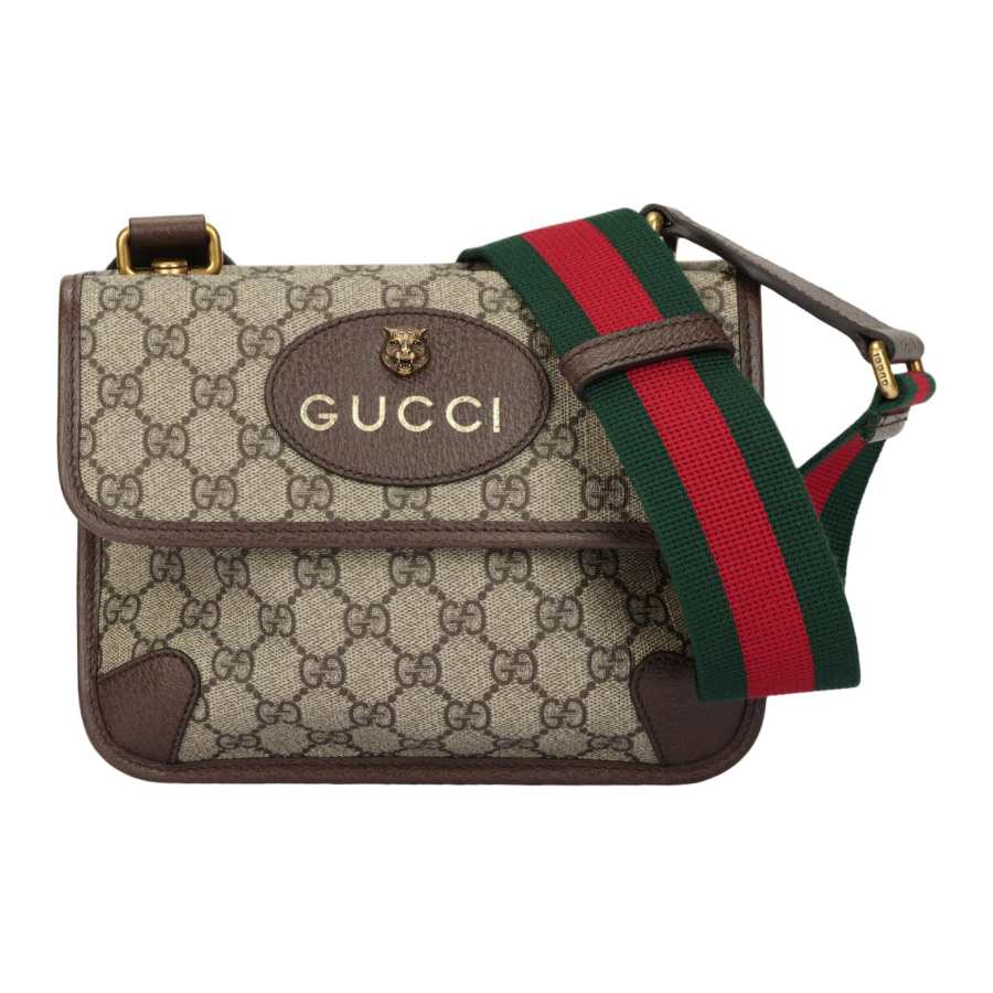 GUCCI GG Supreme Canvas With Leather Binding Crossbody Bags Small Unisex Ebony & Brown