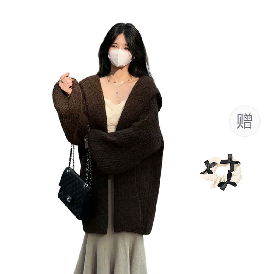 CPAURA Knitwear Women's Coffee+Hair Tie Comes With V Neck Moderate Cardigan