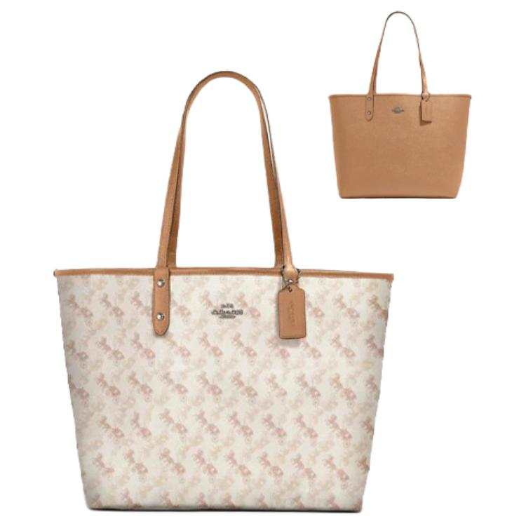 COACH City PVC Coated Canvas Shoulder Bag Large Women's Beige Brown