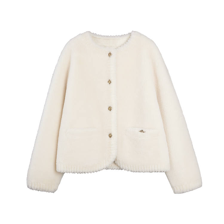ELLE Velvet Jackets Women's White Crew Neck Moderate