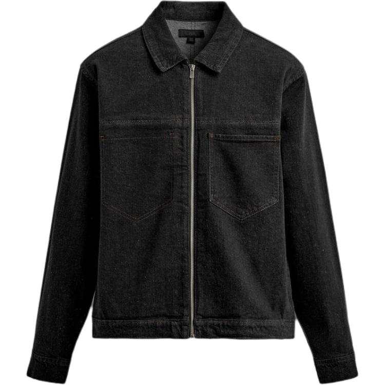 ZARA Denim Jackets Men's Black Lapel Moderate Straight Fit