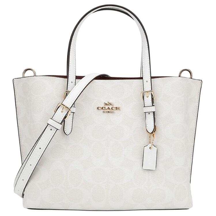 COACH Mollie Coated Canvas With Leather Handbag Medium Women's Glacier White Monogram