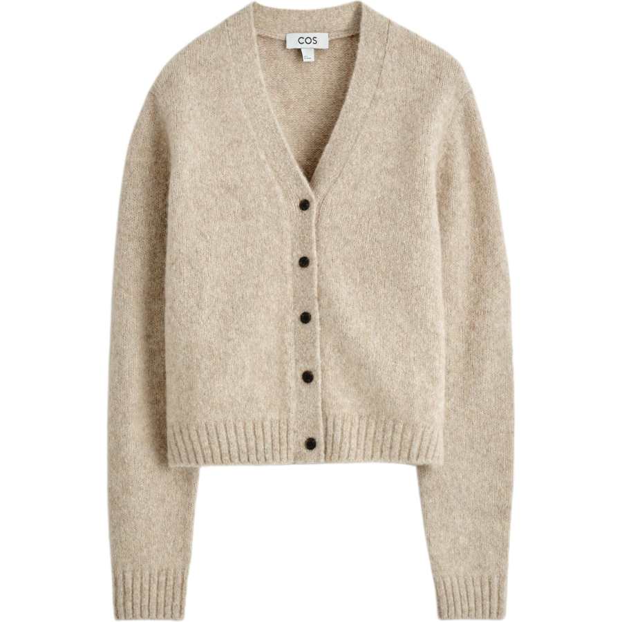 COS Knitwear Women's Beige V Neck Moderate Cardigan