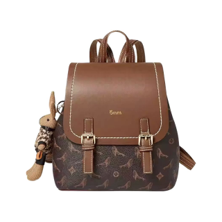 15 MINS PVC Synthetic Leather Backpack Travel Monogram Backpack Large Women's Coffee