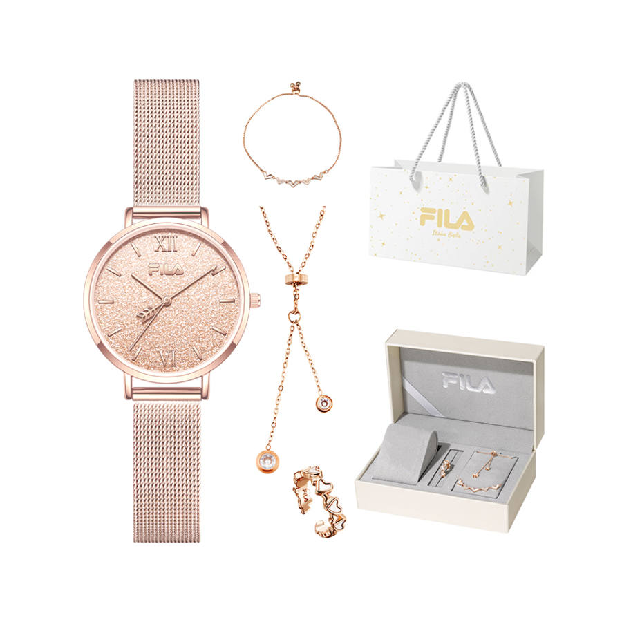FILA Arrow Of Love Baby's Breath Women's Wrist Watches Quartz Movement Stainless Steel Strap Gold Dial Women's Watch