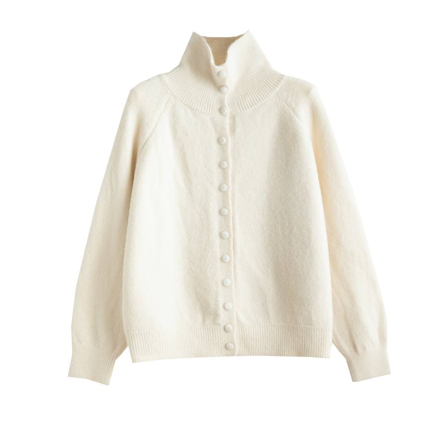Tonlion Knitwear Women's Apricot Beige Stand Collar Moderate Cardigan