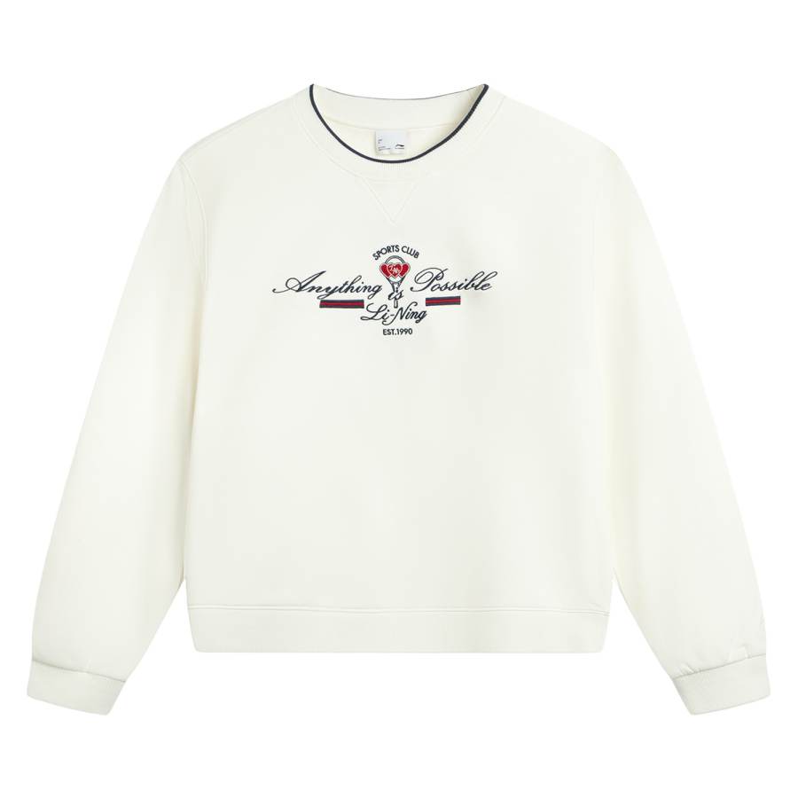 Li-Ning Li Ning Sports Life Collection Fleece Lined Thermal Loose Fit Crew Neck Embroidery Print Letter Sweatshirt Women's