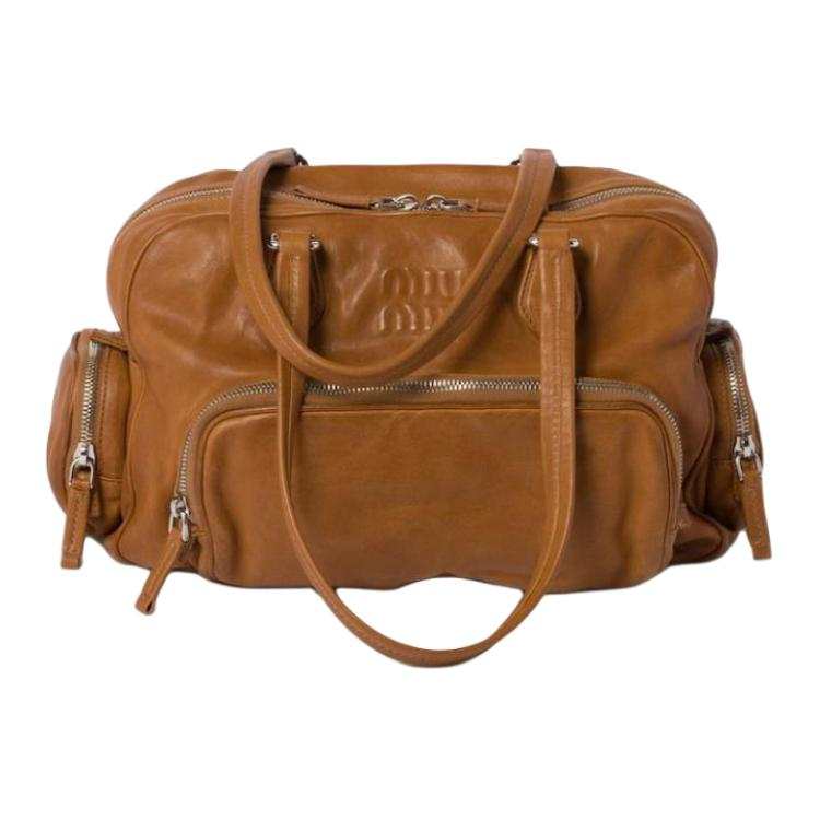 MIU MIU Washable Leather One Shoulder Handbag Women's Caramel