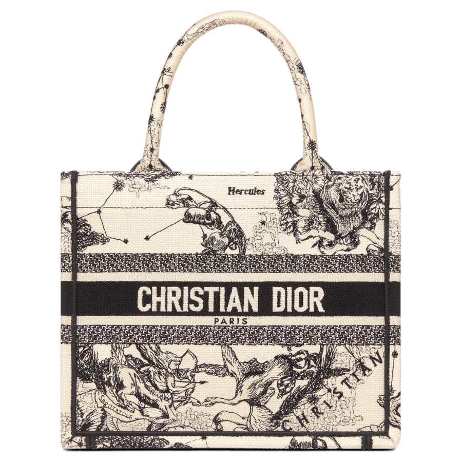DIOR BookTote Embroidery Handbag Small Women's Milk White