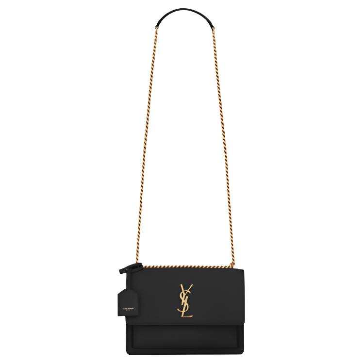 SAINT LAURENT SUNSET Cow Split Leather Shoulder Bag Medium Women's Black