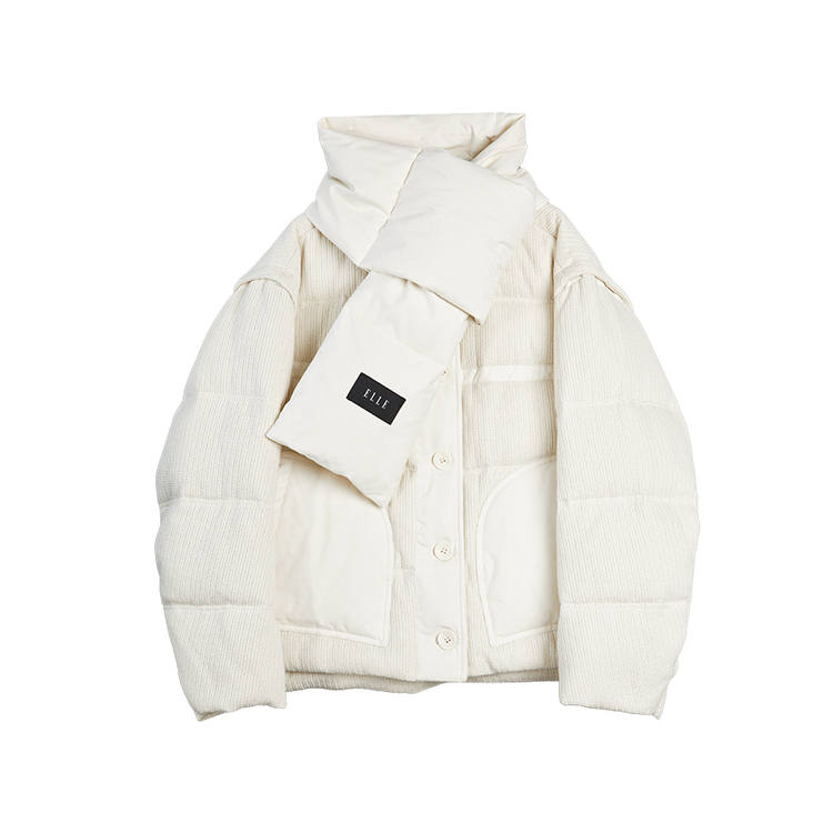 ELLE ELLE Down Jackets Women's Ecru Lapel Thickened Puffer Jacket