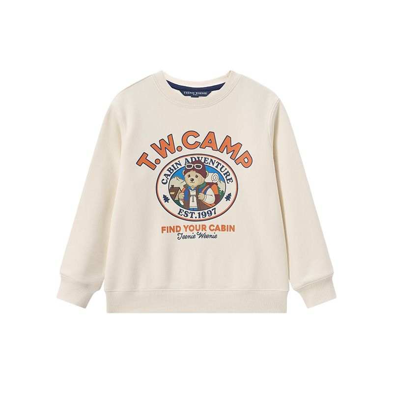 Teenie Weenie Men Sweatshirt Letter Cartoon Fleece Lined Crew Neck Pullover Long Sleeved Kids'
