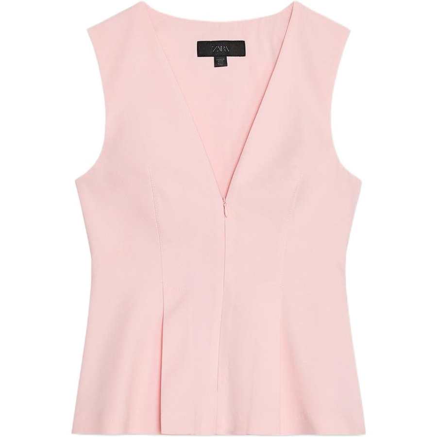 ZARA Tank Tops Women's Light Pink V Neck Moderate Other