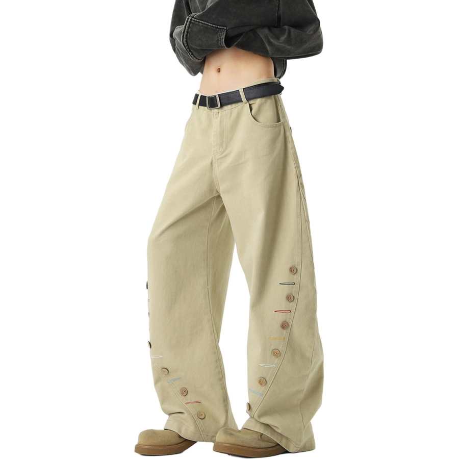 NEVER RULE Casual Pants Unisex Khaki Moderate Wide Leg Pants