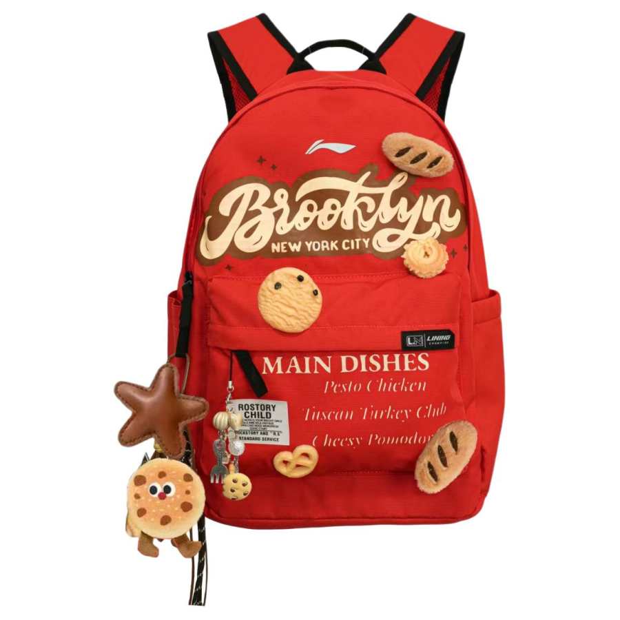 Li-Ning Li Ning Polyester Cookie Amusement Park, Footprint Creation Backpack Regular Unisex Red