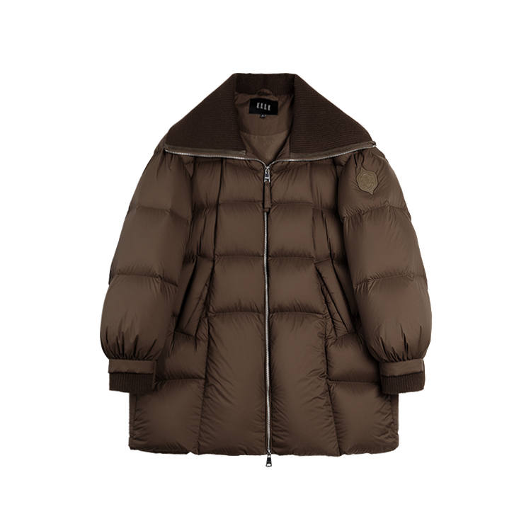 ELLE Down Jackets Women's Coffee Lapel Thickened Puffer Jacket
