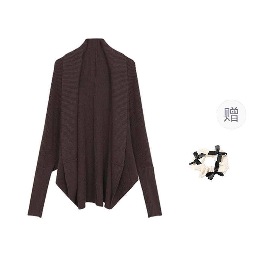 CPAURA Knitwear Women's Coffee+Hair Tie Comes With Stand Collar Moderate Cardigan