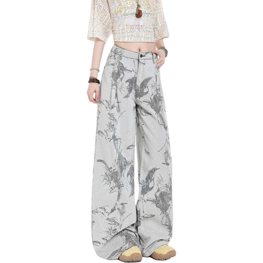 NEVER RULE NEVER RULE Jeans Unisex White Gray Moderate Wide Leg Pants