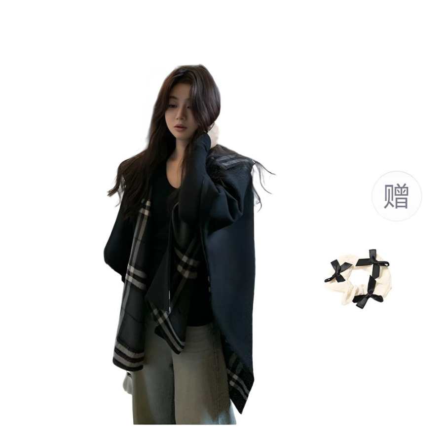CPAURA Coats Women's Black+Hair Tie Comes With Hooded Moderate