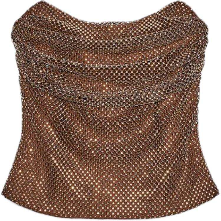 ZARA Strapless Tops Women's Bronze Moderate Nipped In Waist