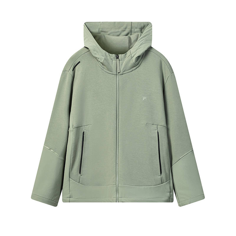 FILA WHITE Knitwear Men's Army Green Hooded Moderate Cardigan