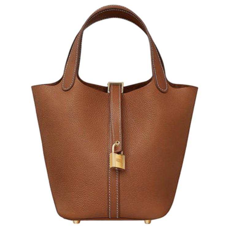 HERMES Picotin Lock Barenia Faubourg Calfskin Basket Bag, Bucket Bag, Handbag 18 Women's 34 Fauve Light Tawny