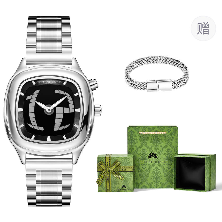 KERUIBAIDI Quartz Movement Stainless Steel Strap Watch Men's Watches Black Dial