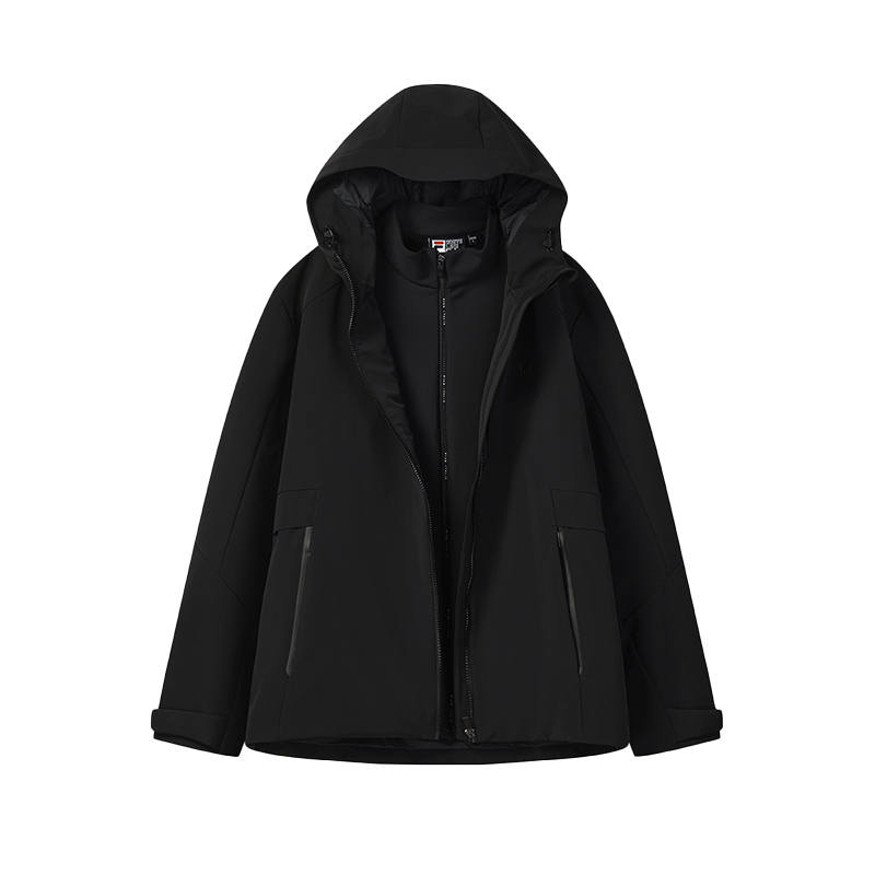 FILA WHITE Jackets Men's Jet Black Hooded Non Detachable Moderate