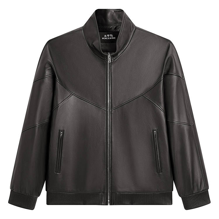 PEACEBIRD MEN Sharpness Leather Jacket Sheepskin Stand Collar Jacket Brown Genuine Leather Jacket Men's
