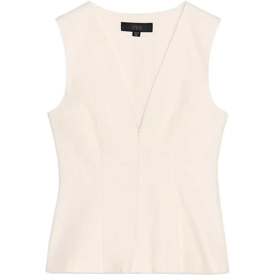 ZARA Tank Tops Women's Ivory White V Neck Moderate Other