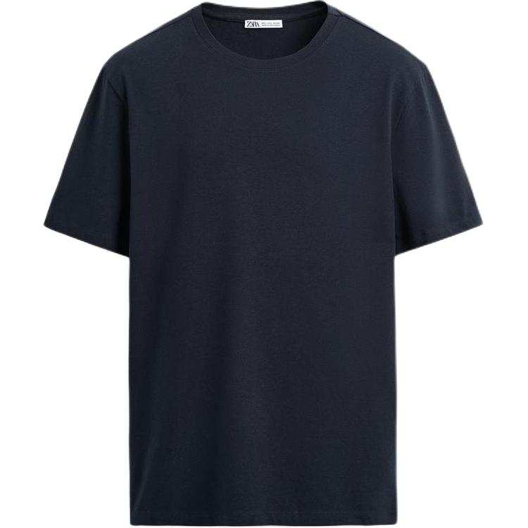 ZARA T Shirts Men's Sea Blue Crew Neck Moderate