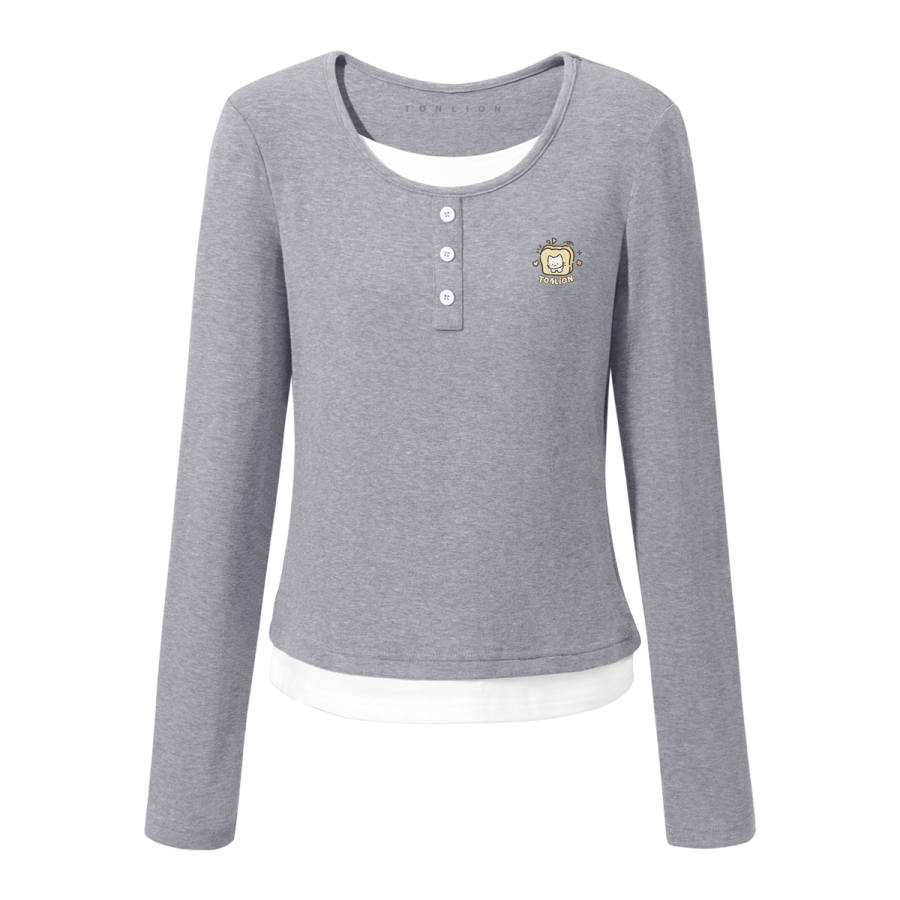 Tonlion T Shirts Women's Crew Neck Moderate Mock Two Piece