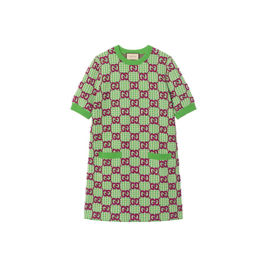 GUCCI SS23 Short Sleeved Dress Women's Green