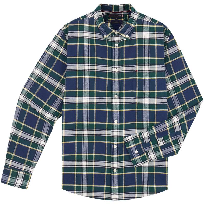 Tommy Hilfiger Shirts Men's Blue Green Plaid 0N5 Lapel Moderate Other