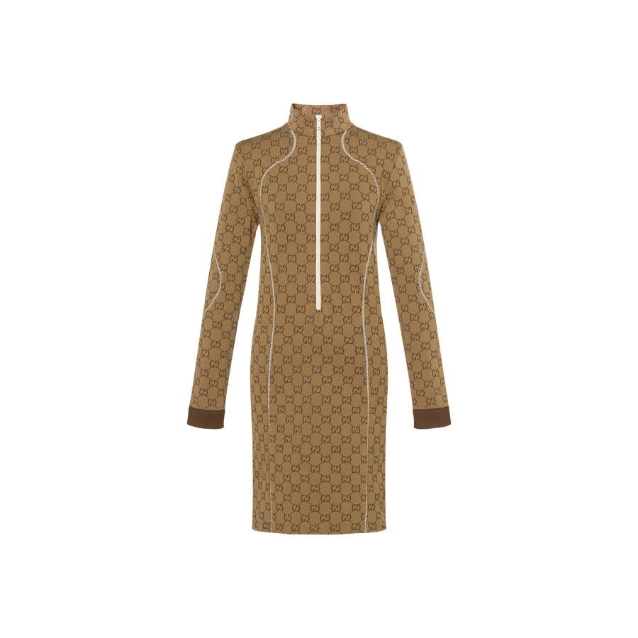 GUCCI Gg Jersey Jacquard Dress 'Beige/Ebony'