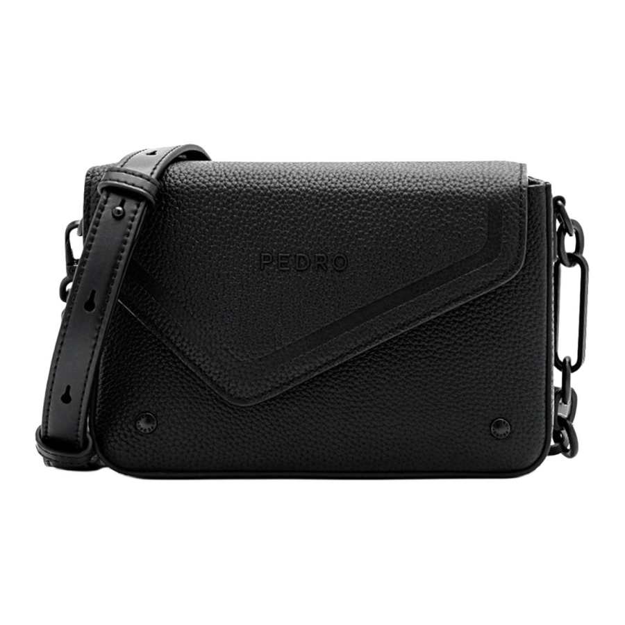 PEDRO Cow Leather Shoulder Bag, Crossbody Bag Regular Men's Black/Gray