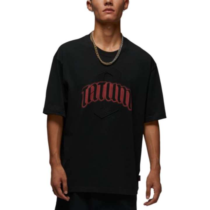 Jordan Jordan Tatum T Shirts Men's Black/University Red Crew Neck Moderate