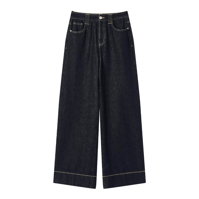 XIANGYING Jeans Women's Navy Blue Moderate Wide Leg Pants