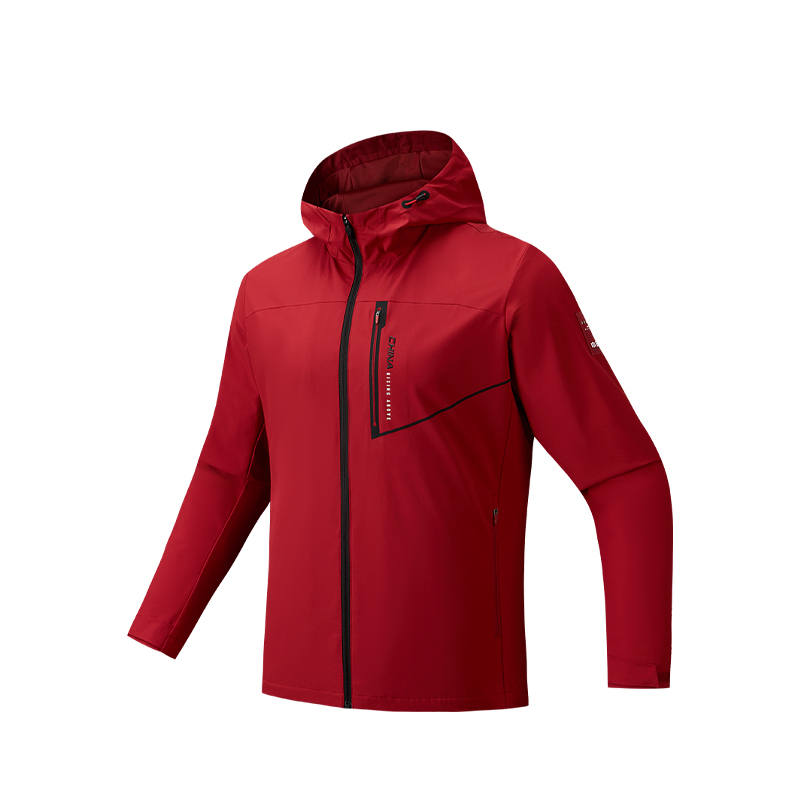 ANTA Jackets Men's Dark Melancholic Red Hooded Moderate Soft Shell
