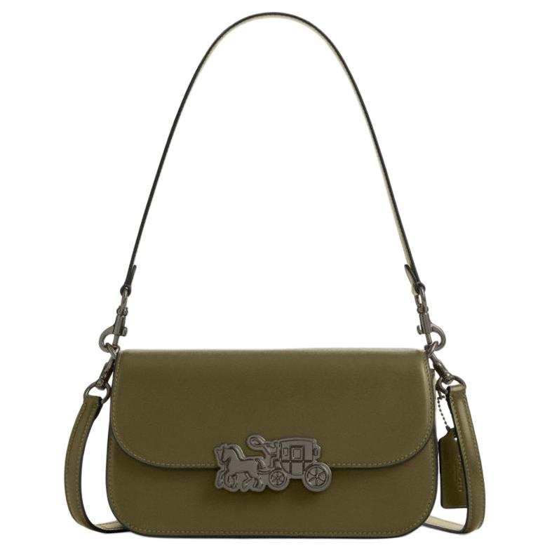 COACH COACH Harper Cow Leather Shoulder Bag Medium Women's Olive Green