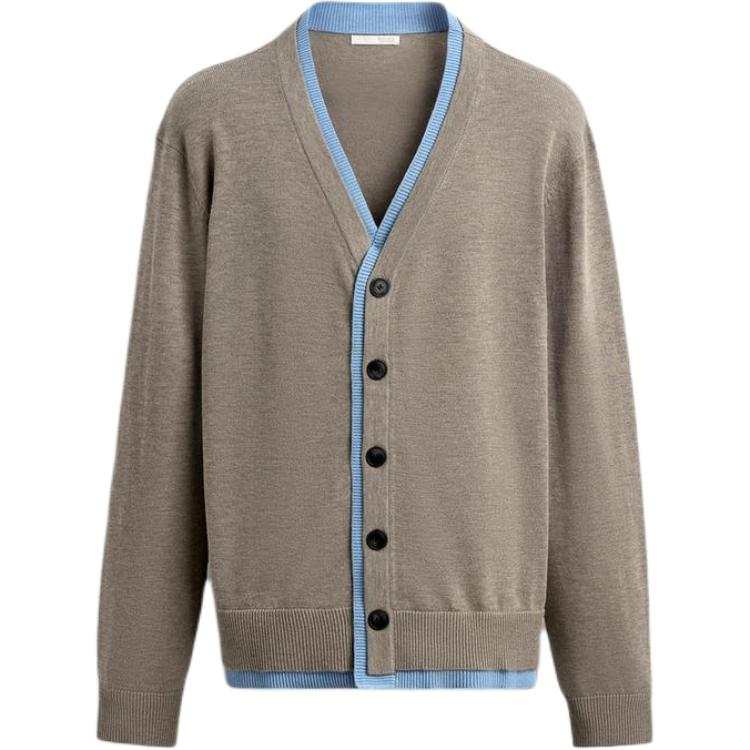 ZARA Knitwear Men's Beige V Neck Moderate Cardigan