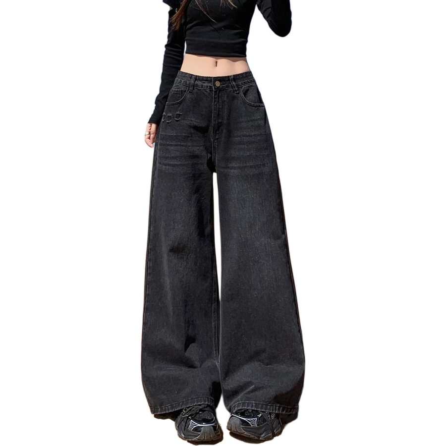 Tonlion Jeans Women's Black Moderate Wide Leg Pants