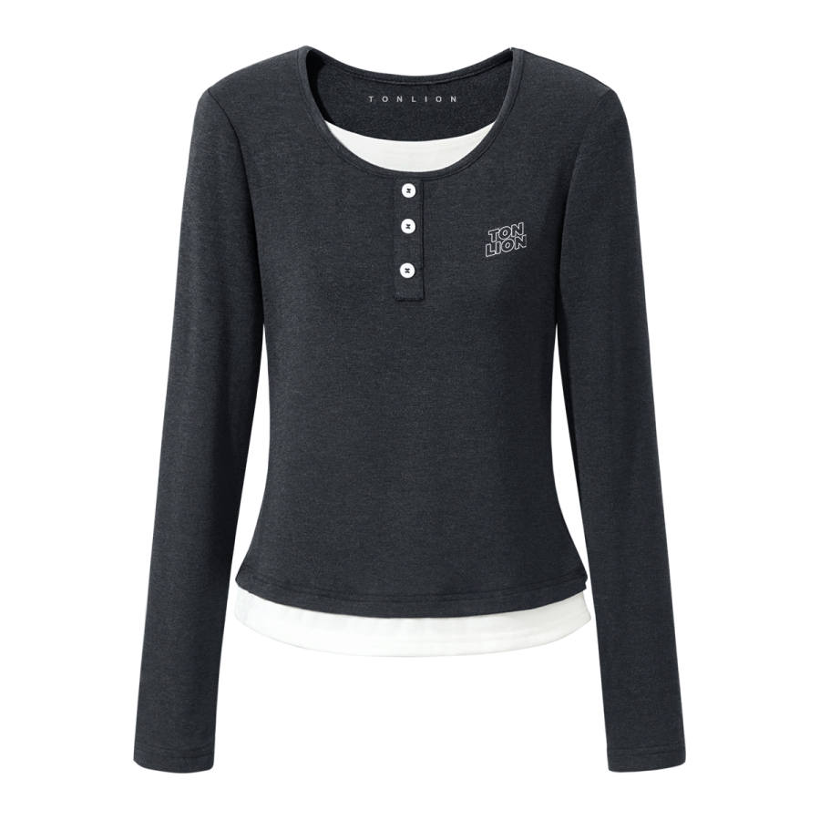 Tonlion T Shirts Women's Crew Neck Moderate Mock Two Piece