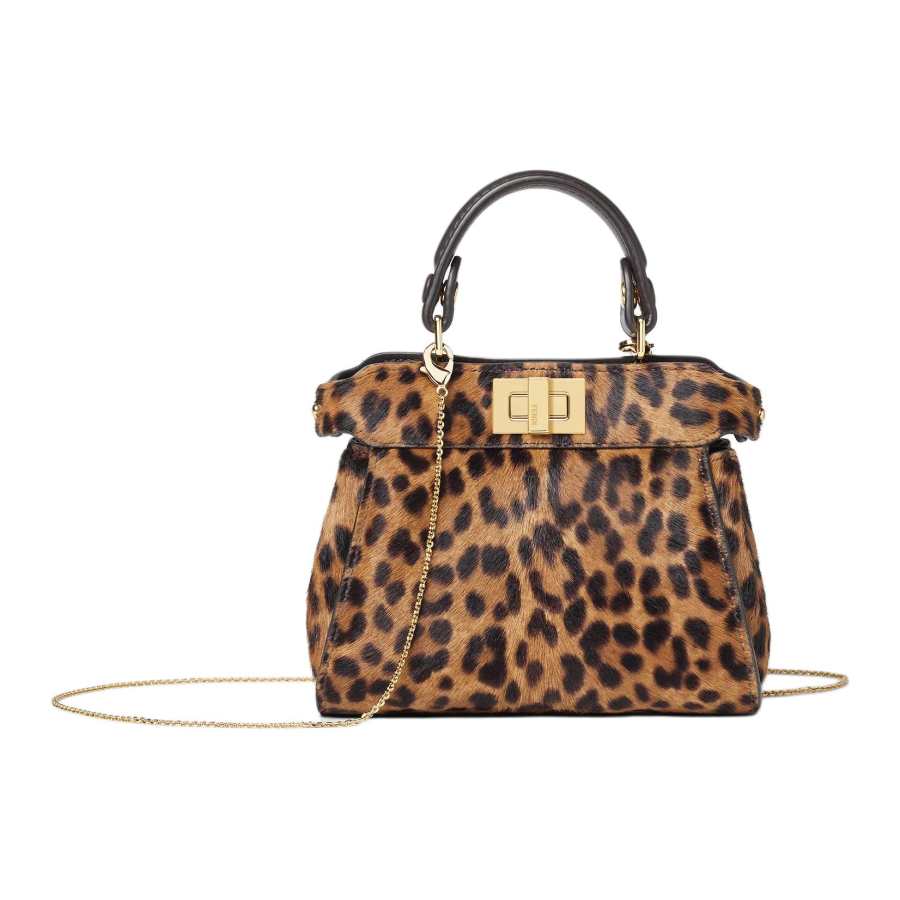 FENDI Peekaboo Calfskin One Shoulder Handbag Mini Women's Brown