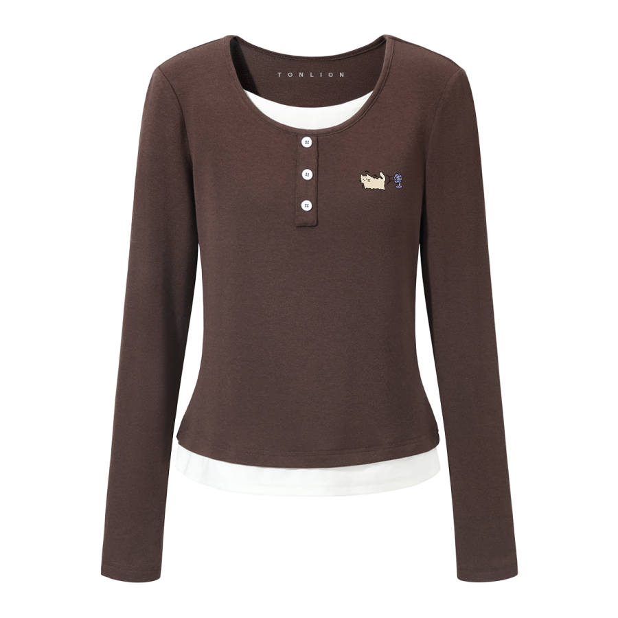 Tonlion T Shirts Women's Crew Neck Moderate Mock Two Piece