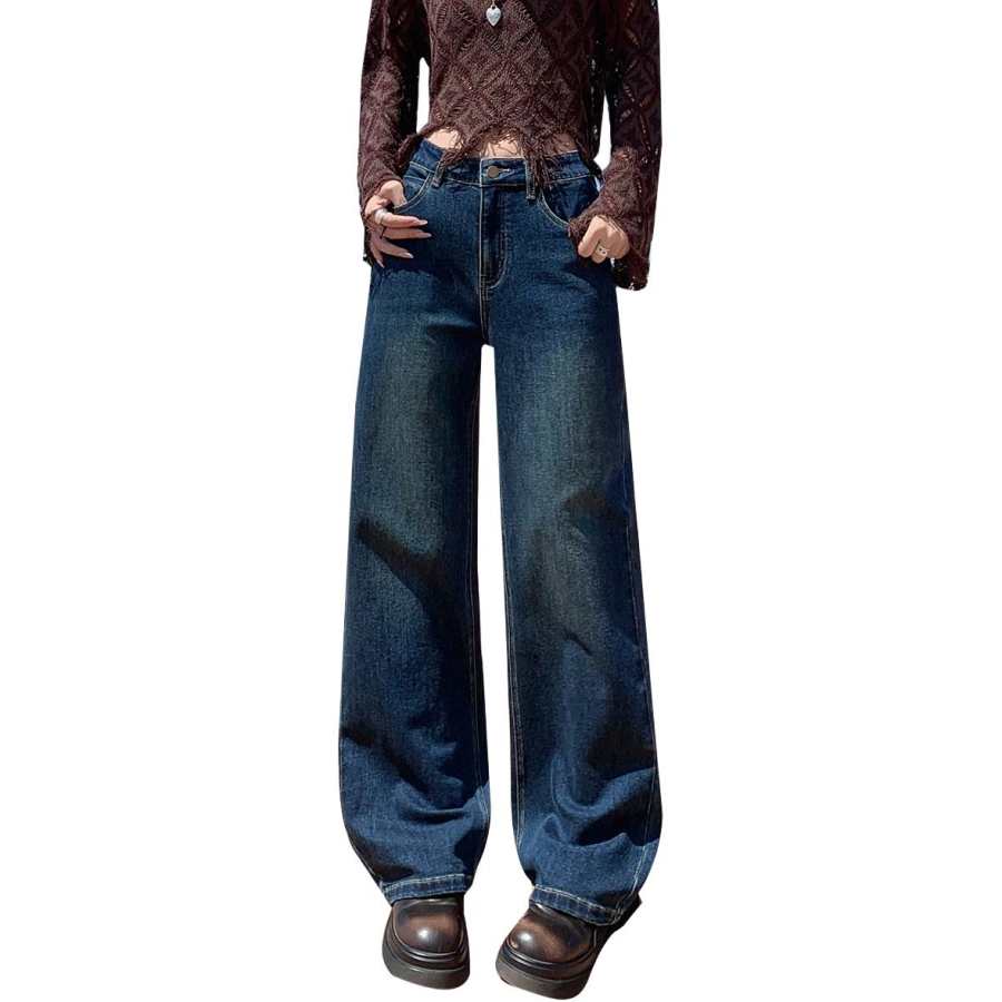 Tonlion Jeans Women's Dark Blue Moderate Straight Fit Pants