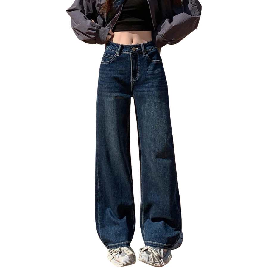 Tonlion Jeans Women's Dark Blue Moderate Wide Leg Pants