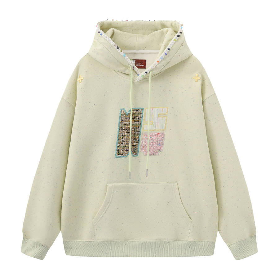 NSTNEW START Chanel Inspired Applique Collar Gemstone Webbing Multicolor Dots Fleece Lined Loose Fit